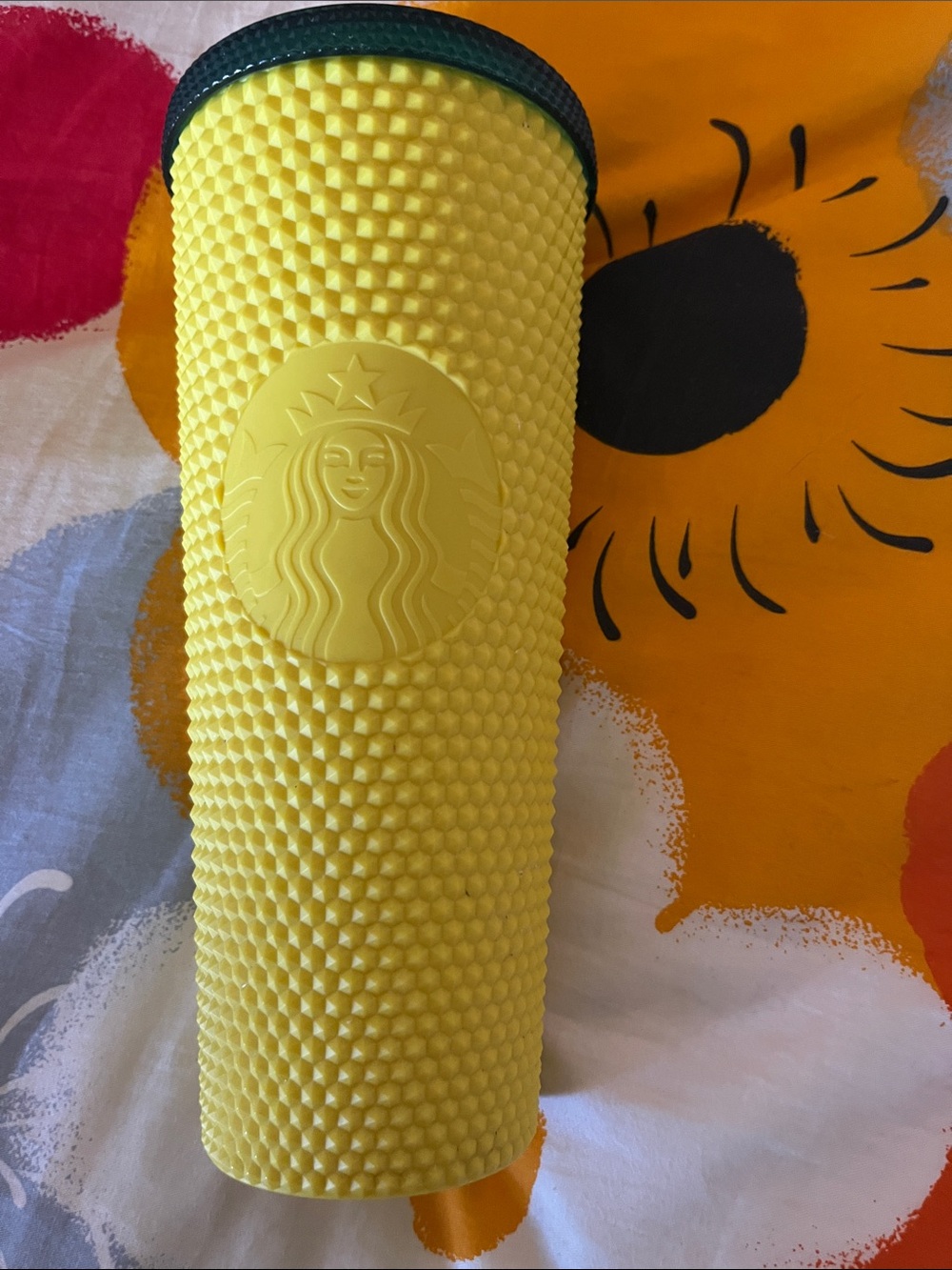 Starbucks Yellow Textured Studded Tumbler with Green  Lid